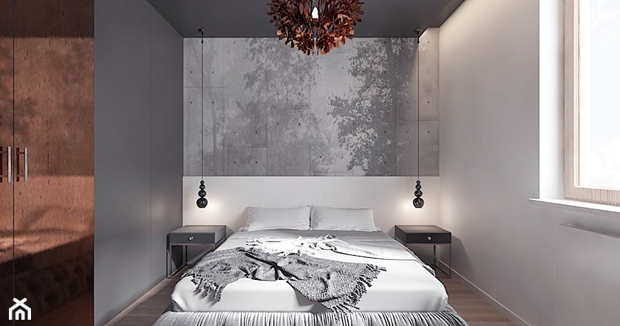 Projekt 15 - Średnia biała szara sypialnia, styl nowoczesny - zdjęcie od Pracownia projektowania wnęrz Loci