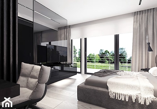 projekt 1 - Średnia szara z biurkiem sypialnia z balkonem / tarasem, styl nowoczesny - zdjęcie od Pracownia projektowania wnęrz Loci