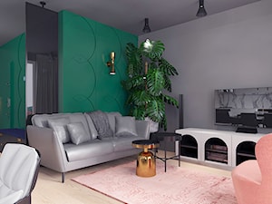 projekt 10 - Średni biały szary zielony salon z jadalnią, styl nowoczesny - zdjęcie od Pracownia projektowania wnęrz Loci