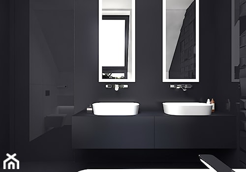 projekt 1 - Mała na poddaszu z lustrem z dwoma umywalkami łazienka z oknem, styl nowoczesny - zdjęcie od Pracownia projektowania wnęrz Loci