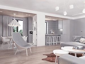 Projekt 12 - Średni biały szary salon z kuchnią z jadalnią, styl skandynawski - zdjęcie od Pracownia projektowania wnęrz Loci