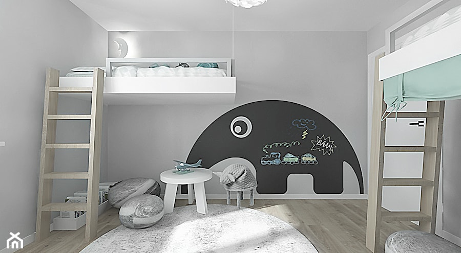 projekt 7 - Średni czarny szary pokój dziecka dla dziecka dla nastolatka dla chłopca dla dziewczynki dla rodzeństwa, styl skandynawski - zdjęcie od Pracownia projektowania wnęrz Loci