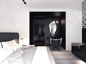 projekt 1 - Średnia czarna szara z biurkiem sypialnia, styl nowoczesny - zdjęcie od Pracownia projektowania wnęrz Loci
