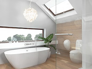 projekt 6 - Średnia na poddaszu łazienka z oknem, styl nowoczesny - zdjęcie od Pracownia projektowania wnęrz Loci