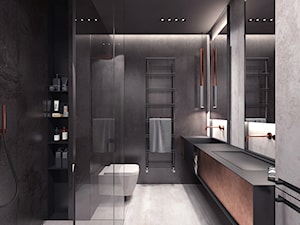ŁAZIENKA NOWOCZESNA - Średnia bez okna z lustrem z dwoma umywalkami z punktowym oświetleniem łazienka, styl nowoczesny - zdjęcie od Pracownia projektowania wnęrz Loci
