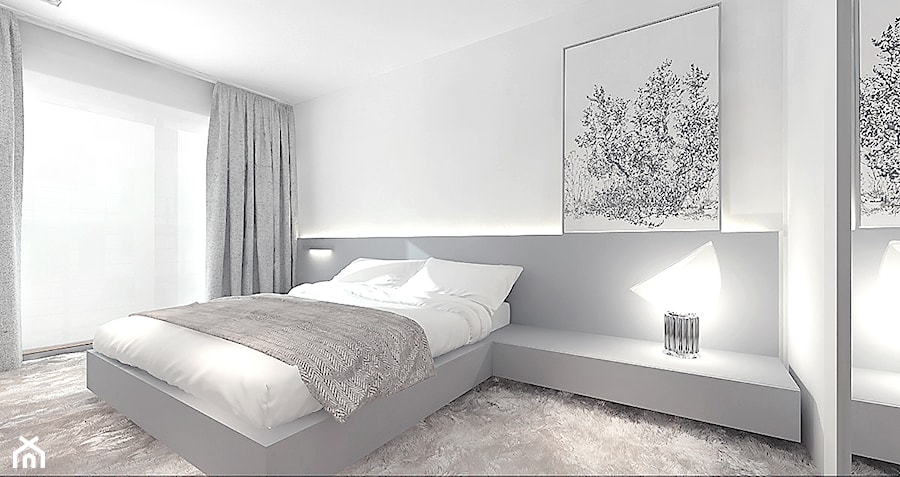 projekt 2 - Średnia biała szara sypialnia z balkonem / tarasem, styl nowoczesny - zdjęcie od Pracownia projektowania wnęrz Loci