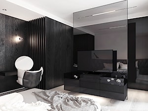 projekt 1 - Średnia czarna z biurkiem sypialnia, styl nowoczesny - zdjęcie od Pracownia projektowania wnęrz Loci