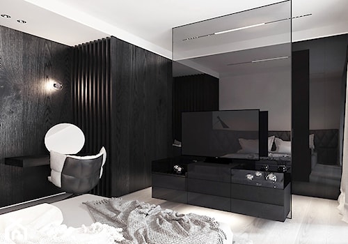 projekt 1 - Średnia czarna z biurkiem sypialnia, styl nowoczesny - zdjęcie od Pracownia projektowania wnęrz Loci