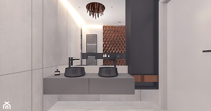 Projekt 16 - Mała bez okna z lustrem z dwoma umywalkami z punktowym oświetleniem łazienka, styl nowoczesny - zdjęcie od Pracownia projektowania wnęrz Loci
