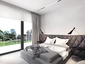 projekt 1 - Średnia biała sypialnia z balkonem / tarasem, styl nowoczesny - zdjęcie od Pracownia projektowania wnęrz Loci