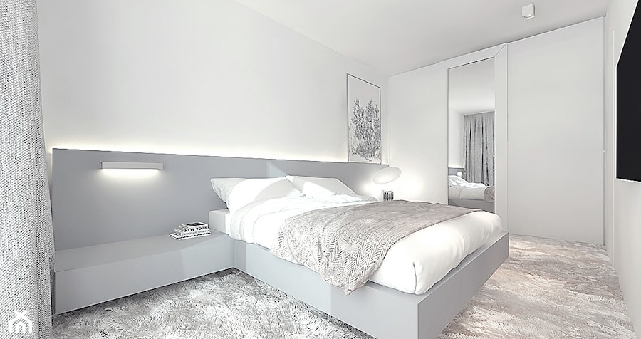 projekt 2 - Średnia biała szara sypialnia, styl nowoczesny - zdjęcie od Pracownia projektowania wnęrz Loci
