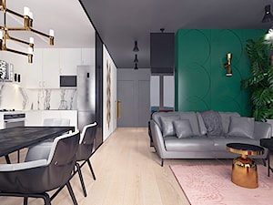 projekt 10 - Średni biały szary zielony salon z kuchnią z jadalnią, styl nowoczesny - zdjęcie od Pracownia projektowania wnęrz Loci