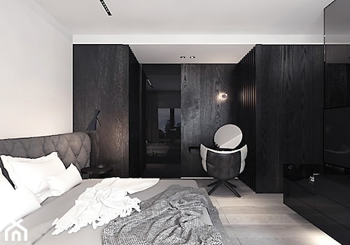 projekt 1 - Średnia biała z biurkiem sypialnia, styl nowoczesny - zdjęcie od Pracownia projektowania wnęrz Loci