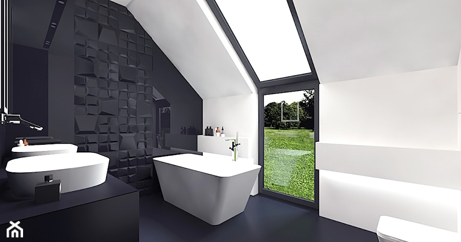 projekt 1 - Średnia na poddaszu z punktowym oświetleniem łazienka z oknem, styl nowoczesny - zdjęcie od Pracownia projektowania wnęrz Loci