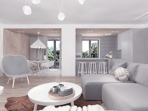 Projekt 12 - Duży biały szary salon z kuchnią z jadalnią, styl skandynawski - zdjęcie od Pracownia projektowania wnęrz Loci