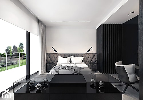 projekt 1 - Średnia biała czarna z biurkiem sypialnia, styl nowoczesny - zdjęcie od Pracownia projektowania wnęrz Loci