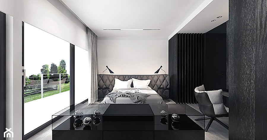 projekt 1 - Średnia biała czarna z biurkiem sypialnia, styl nowoczesny - zdjęcie od Pracownia projektowania wnęrz Loci
