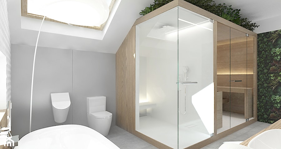 projekt 6 - Średnia na poddaszu łazienka z oknem, styl nowoczesny - zdjęcie od Pracownia projektowania wnęrz Loci