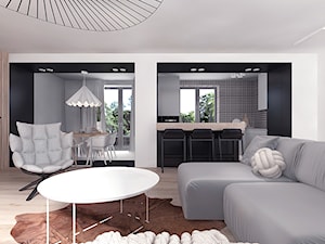 Projekt 12 - Średni biały czarny salon z kuchnią z jadalnią, styl nowoczesny - zdjęcie od Pracownia projektowania wnęrz Loci