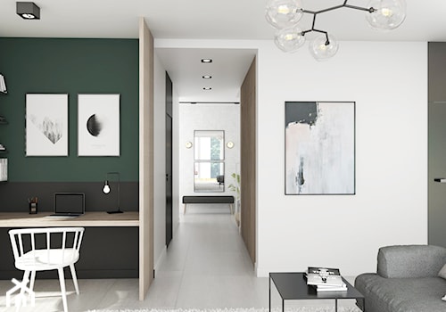 MIESZKANIE OCHOTA - Średni biały czarny zielony salon, styl nowoczesny - zdjęcie od 3deko