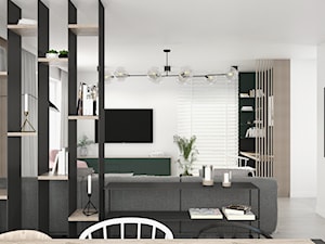 MIESZKANIE OCHOTA - Średni biały brązowy salon z jadalnią, styl nowoczesny - zdjęcie od 3deko