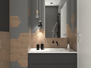ŁAZIENKI - Mała bez okna z lustrem z punktowym oświetleniem łazienka, styl industrialny - zdjęcie od 3deko