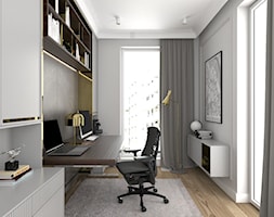 ELEGANCKI APARTAMENT NA ŻOLIBORZU - Małe w osobnym pomieszczeniu z zabudowanym biurkiem białe szare ... - zdjęcie od 3deko - Homebook