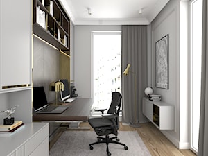 ELEGANCKI APARTAMENT NA ŻOLIBORZU - Małe w osobnym pomieszczeniu z zabudowanym biurkiem białe szare biuro, styl nowoczesny - zdjęcie od 3deko