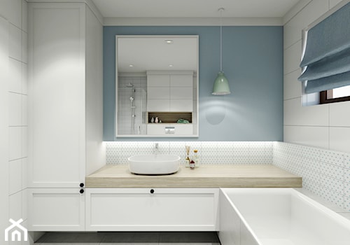 ŁAZIENKI - Średnia na poddaszu łazienka z oknem, styl skandynawski - zdjęcie od 3deko