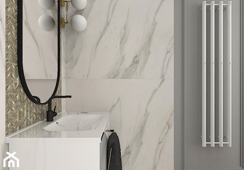 MIESZKANIE PRZY PARKU - Bez okna z lustrem z marmurową podłogą łazienka, styl glamour - zdjęcie od 3deko