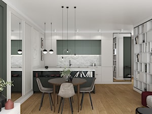 NOWOCZESNY APARTAMENT - Średni czarny szary salon z kuchnią z jadalnią z bibiloteczką, styl nowoczesny - zdjęcie od 3deko
