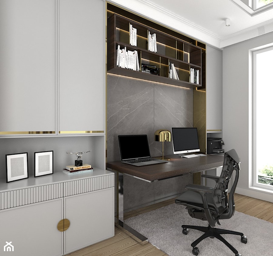 ELEGANCKI APARTAMENT NA ŻOLIBORZU - Średnie w osobnym pomieszczeniu szare biuro, styl nowoczesny - zdjęcie od 3deko
