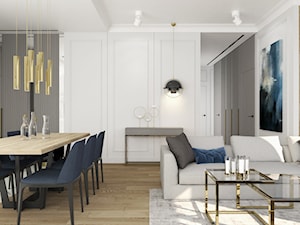 ELEGANCKI APARTAMENT NA ŻOLIBORZU - Średni biały salon z kuchnią z jadalnią z bibiloteczką, styl nowoczesny - zdjęcie od 3deko