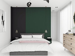 MIESZKANIE OCHOTA - Średnia biała czarna zielona z panelami tapicerowanymi sypialnia, styl nowoczesny - zdjęcie od 3deko