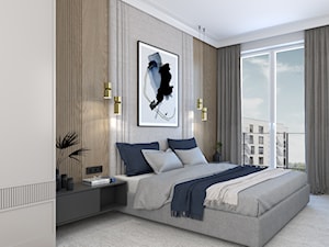 ELEGANCKI APARTAMENT NA ŻOLIBORZU - Średnia szara sypialnia z balkonem / tarasem, styl nowoczesny - zdjęcie od 3deko
