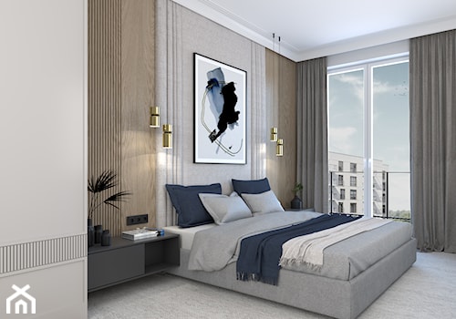 ELEGANCKI APARTAMENT NA ŻOLIBORZU - Średnia szara sypialnia z balkonem / tarasem, styl nowoczesny - zdjęcie od 3deko
