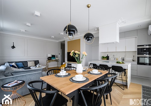 Mieszkanie Mokotów - Średnia beżowa jadalnia w salonie w kuchni, styl nowoczesny - zdjęcie od 3deko