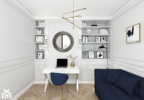 MIESZKANIE W NOWOJORSKIM KLIMACIE - Średnie z sofą białe szare biuro, styl glamour - zdjęcie od 3deko