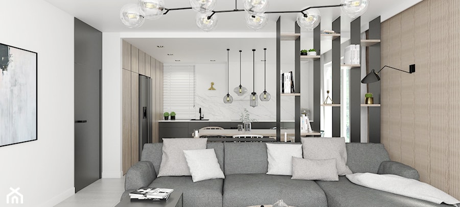 MIESZKANIE OCHOTA - Średni biały salon z kuchnią z jadalnią, styl industrialny - zdjęcie od 3deko