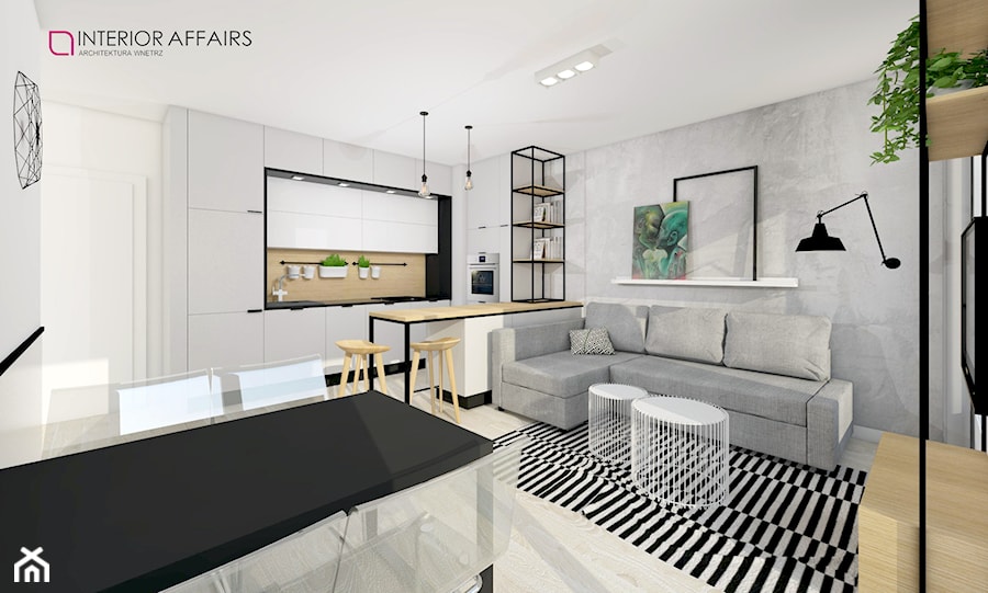 Silva - Duży biały szary salon z kuchnią z jadalnią, styl industrialny - zdjęcie od INTERIOR AFFAIRS