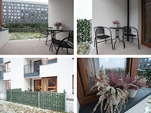 Kawalerka I - Mały z meblami ogrodowymi z donicami na kwiaty taras z tyłu domu, styl minimalistyczny - zdjęcie od residence_fotografia_wnetrz
