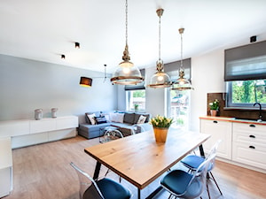 Mieszkanie II - Średni biały szary salon z kuchnią z jadalnią, styl nowoczesny - zdjęcie od residence_fotografia_wnetrz