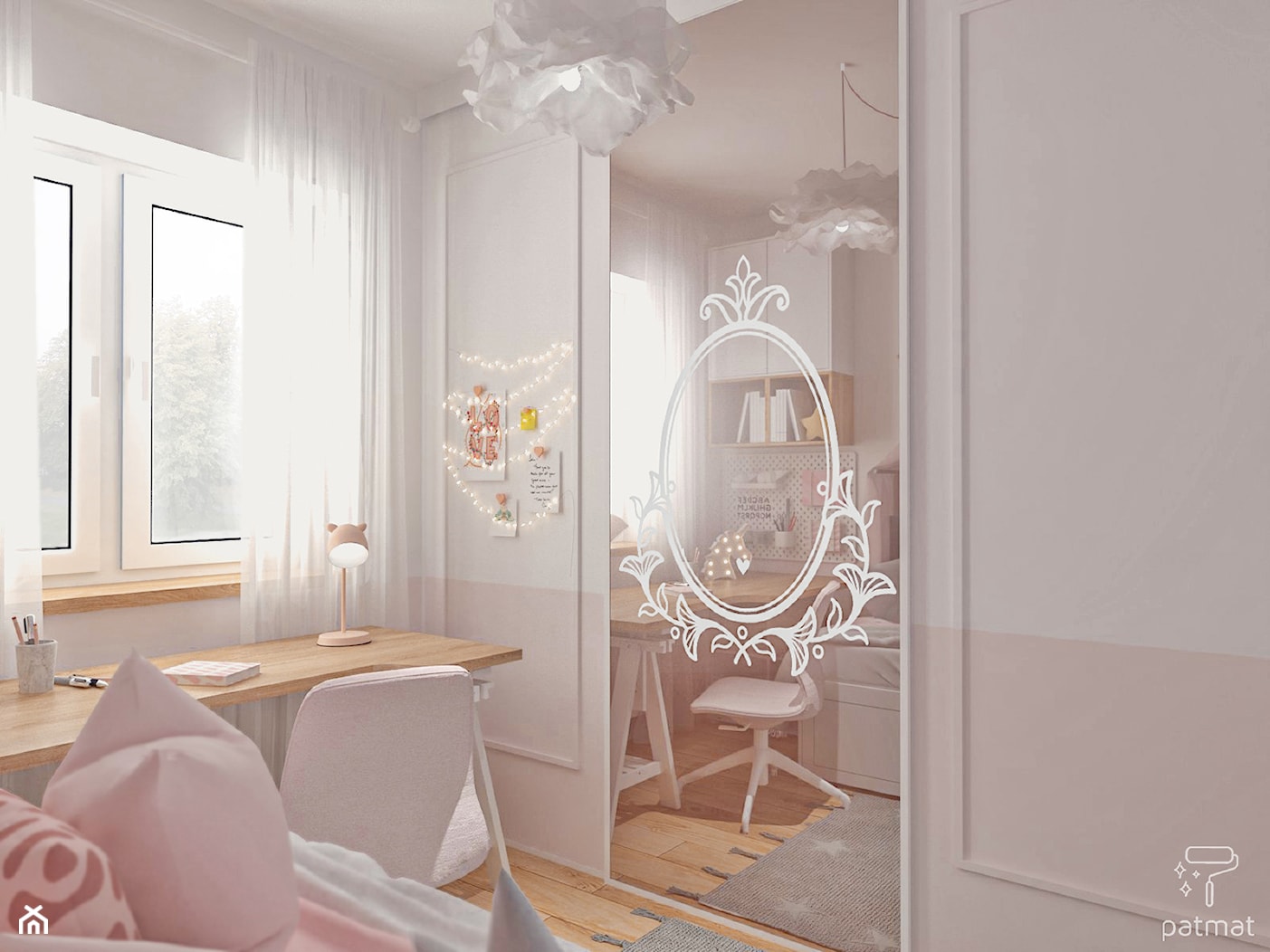 Projekt różowego pokoju dla dziewczynki - zdjęcie od patmat.pl - pokoje dla dzieci @patmatstudio - Homebook