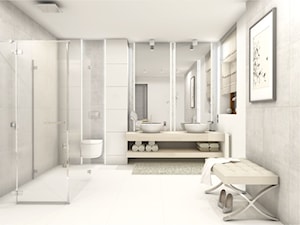 Salon kąpielowy - Duża z dwoma umywalkami z punktowym oświetleniem łazienka z oknem, styl nowoczesny - zdjęcie od pracownia2b