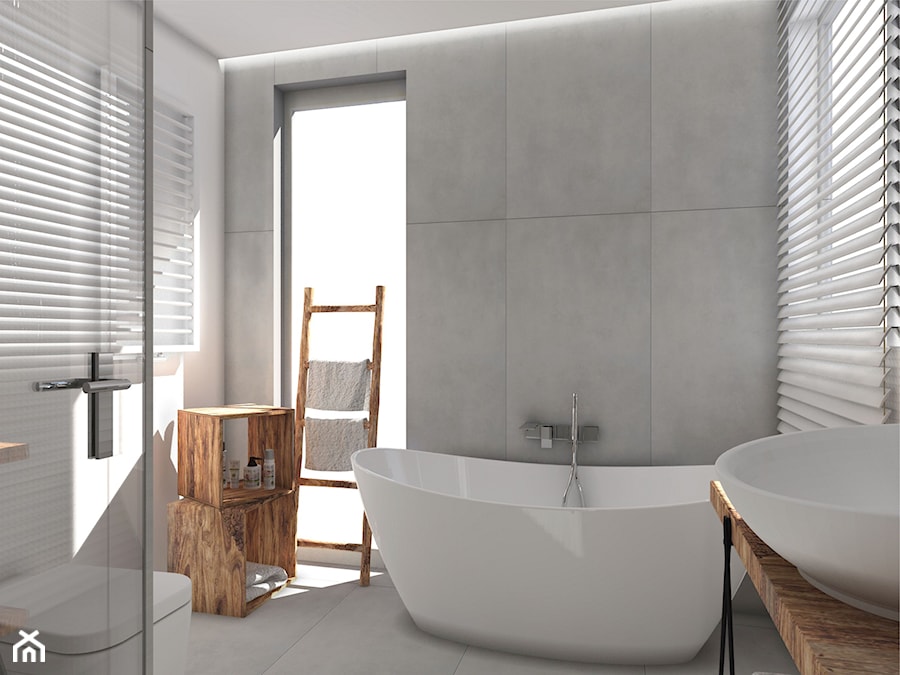 ciepła łazienka w chłodnym betonie - Łazienka, styl skandynawski - zdjęcie od pracownia2b
