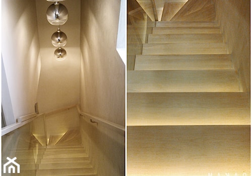 Projekt Sadyba - Schody zabiegowe wachlarzowe drewniane, styl nowoczesny - zdjęcie od MAKAO home