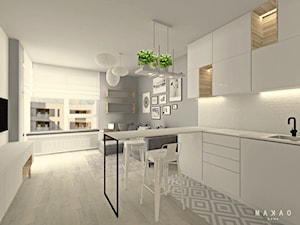 Mieszkanie | VIZJA MOKOTÓW - Średnia otwarta biała szara kuchnia jednorzędowa, styl skandynawski - zdjęcie od MAKAO home