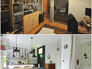 Kawalerka w kamienicy 31 mkw - STARY MOKOTÓW - Mały biały czarny salon z kuchnią z jadalnią, styl vintage - zdjęcie od MAKAO home