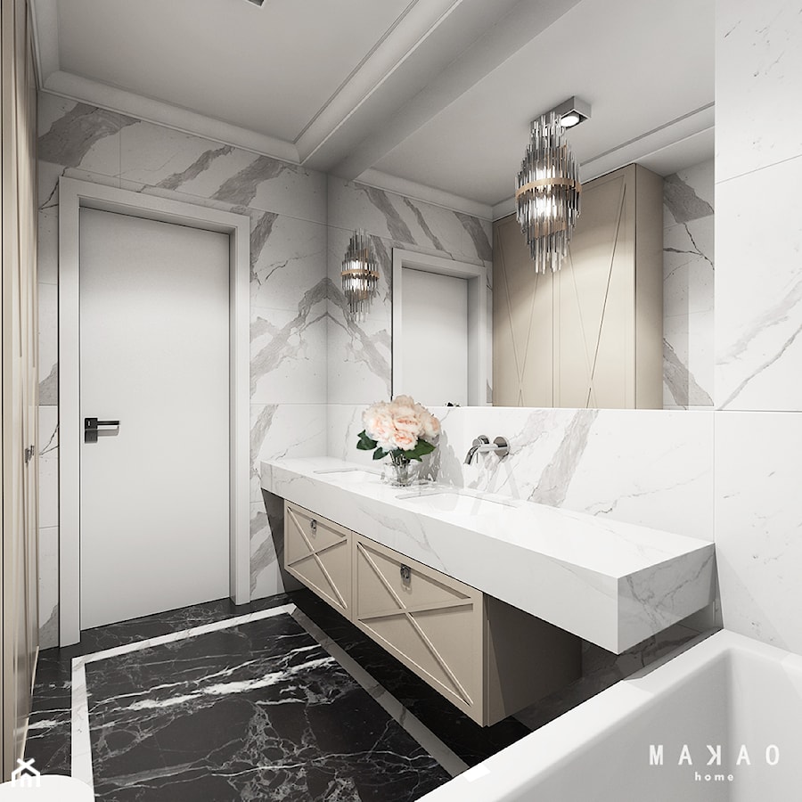 Apartament | WILANÓW - Mała bez okna z lustrem z marmurową podłogą z punktowym oświetleniem łazienka, styl tradycyjny - zdjęcie od MAKAO home