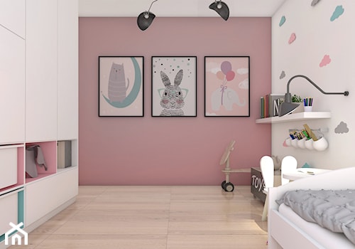 POKÓJ MAŁEJ NATALII / Piekary Śląskie - Średni biały różowy pokój dziecka dla dziecka dla nastolatka dla dziewczynki, styl nowoczesny - zdjęcie od TIUK Studio